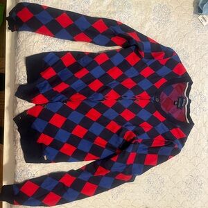 Tommy Hilfiger Red and Blue Argyle Cardigan
